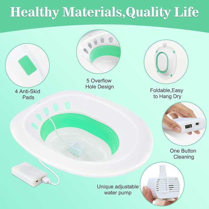 Electric Sitz Bath, Sitz Bath for Hemorrhoids, Sitz Bath for Toilet Seat, Foldable Postpartum Care Basin,Sitz Baths Salts Bowl for Women Men, Sits Bath Soak Pan, Hip Bath Tub