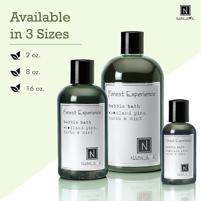 Forest Experience Travel Size Bubble Bath with Pine, Herbs & Mint Scent by Nabila K - Essential Oils, Natural Ingredients for Sensitive Skin, Gentle, Moisturizing - Luxury for Women & Men, 2 oz