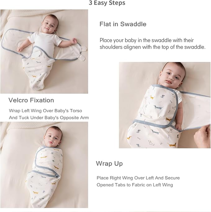 insular Baby Swaddle Wrap, Swaddle Blanket for Newborn and Infant, Adjustable Velcro Swaddling Set for Boy and Girl, Soft Cotton Baby Sleep Sack 3 Pack, Fox, Medium(3-6M)
