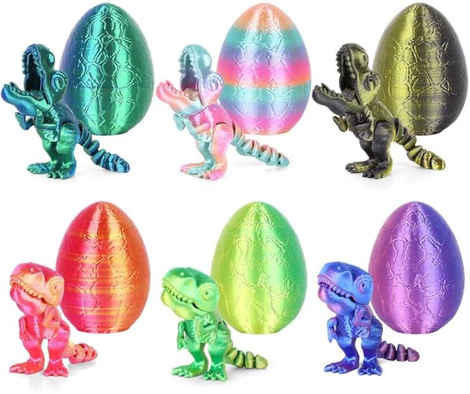 6PCS 3D Printed Dragon Egg Kids Dinosaur Toys, Articulated 3D Dinosaur Eggs with Dinosaurs Inside, 3D Printed Fidget Toys, Birthday Decorations Home Office Desk Toy(6PK Multicolored)