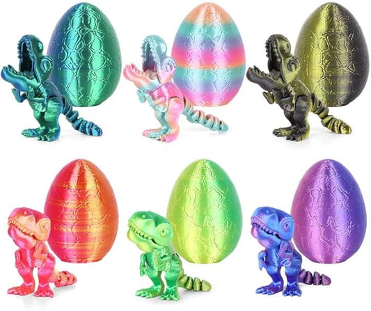 6PCS 3D Printed Dragon Egg Kids Dinosaur Toys, Articulated 3D Dinosaur Eggs with Dinosaurs Inside, 3D Printed Fidget Toys, Birthday Decorations Home Office Desk Toy(6PK Multicolored)