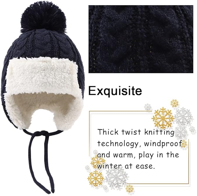 Winter Kids Beanie Hat Baby Knitted Hats Fleece Earflap Beanie Windproof Warm Toddler Beanies Boys Girls 0-8 Years