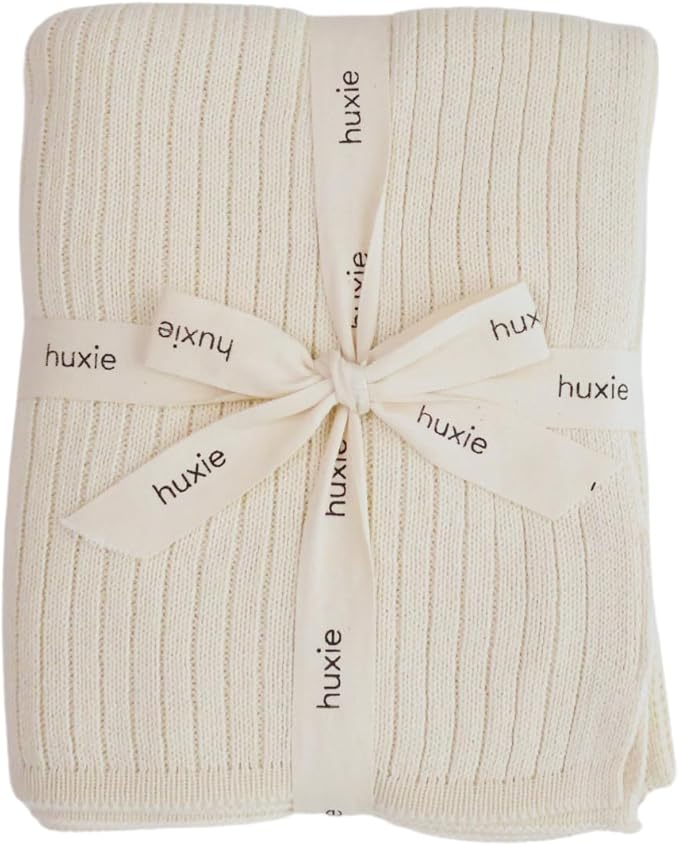 Knitted Organic Cotton Baby Blanket- Swaddle Blanket, 30" x 40" Soft Receiving Blanket for Newborn (Soft White)