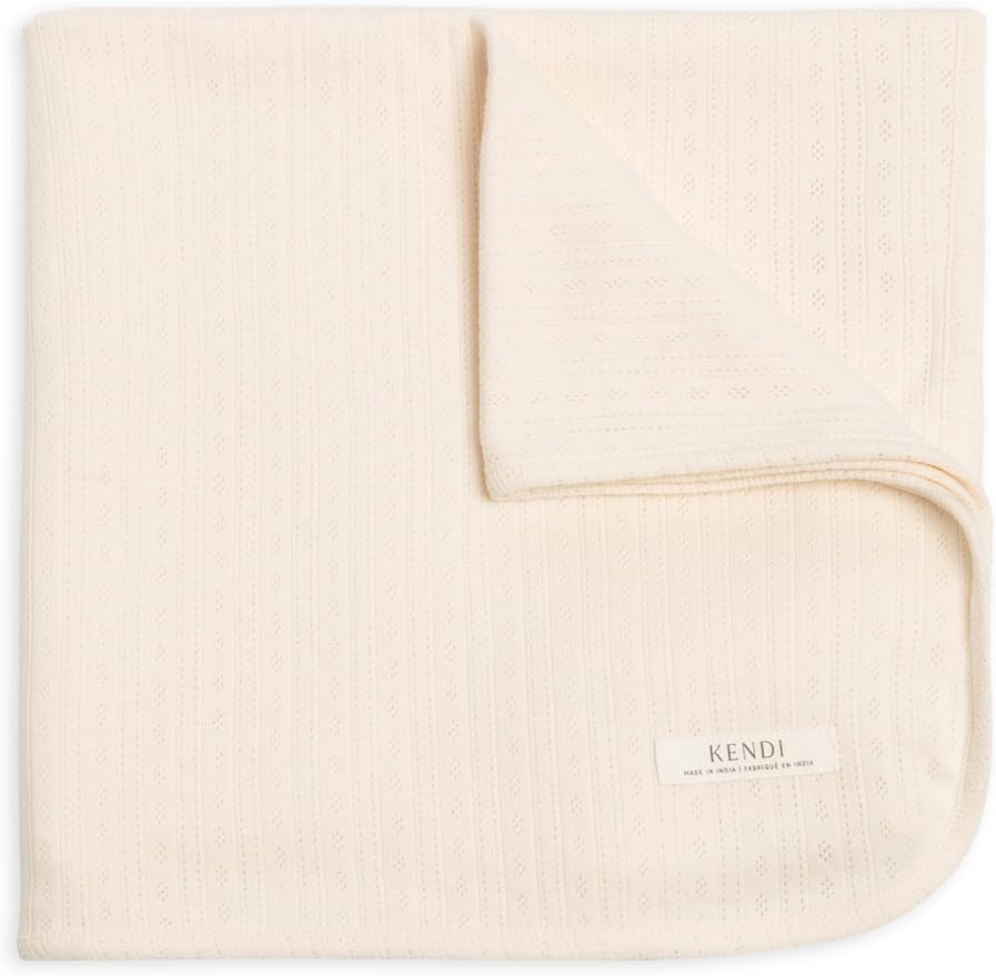 Colored Organics Baby Organic Cotton Swaddle - Infant Receiving Blanket - Ivory Brushed Pointelle