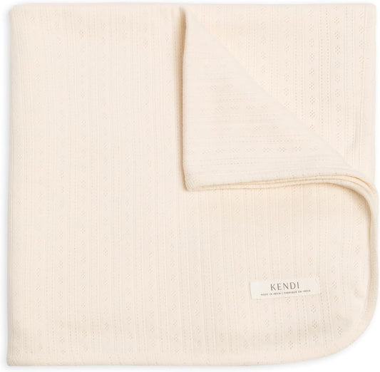 Colored Organics Baby Organic Cotton Swaddle - Infant Receiving Blanket - Ivory Brushed Pointelle