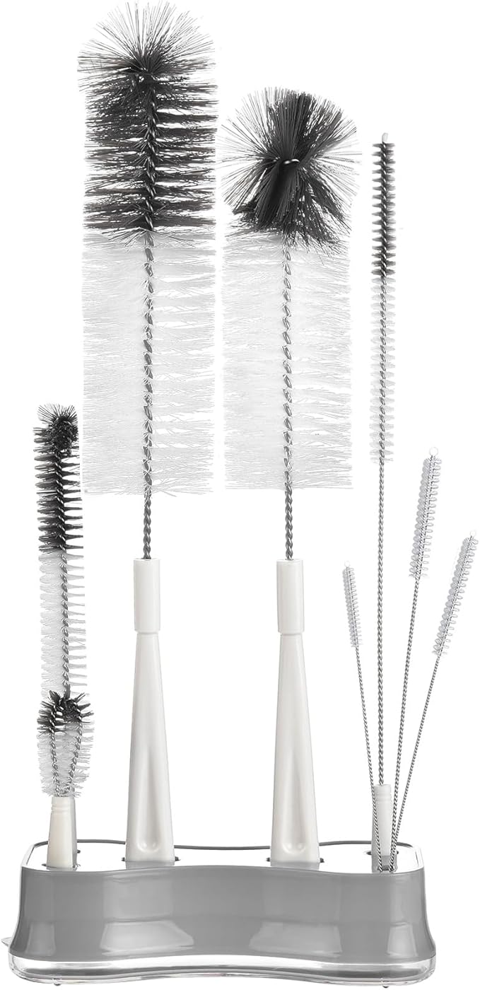 ALINK 8 Pack Bottle Brush Cleaning Set with Stand, Long Handle Bottle Cleaner with Holder for Narrow Neck Beer Wine Brewing Bottles, Stanley, Baby Bottles, Tumblers, Drinking Glasses, Straws