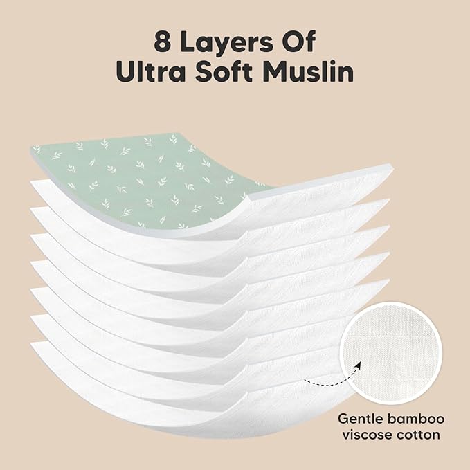 5-Pack Muslin Burp Cloths Baby Boy, Girl - Very Absorbent Baby Burp Cloth Rags, 8-Layers Viscose Derived from Bamboo Cotton Muslin Towel, Super Soft Spit Up Rags, No Shrink Washcloths (Prairie)