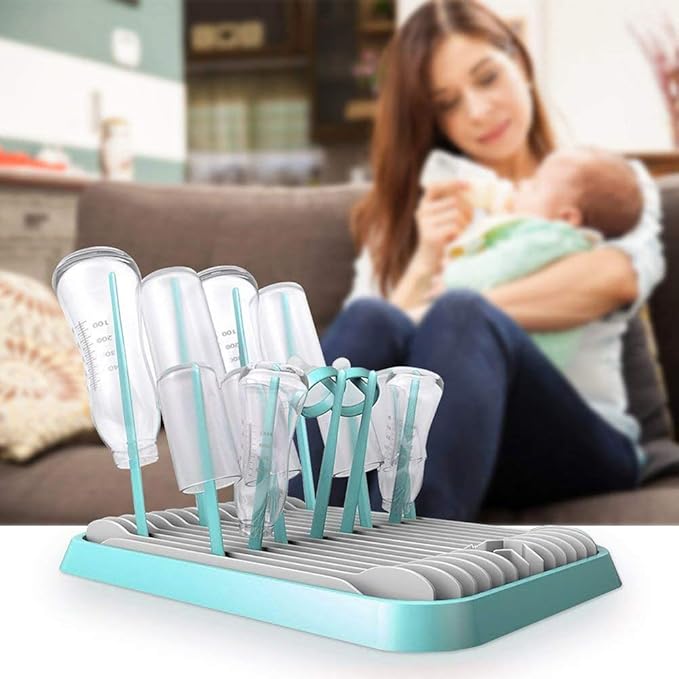 Baby Bottle Drying Rack with Bottle Cleaning Brush Set/Plastic Bag and Bottle Dryer - Drying Rack and The Planet Folds for Easy Storage