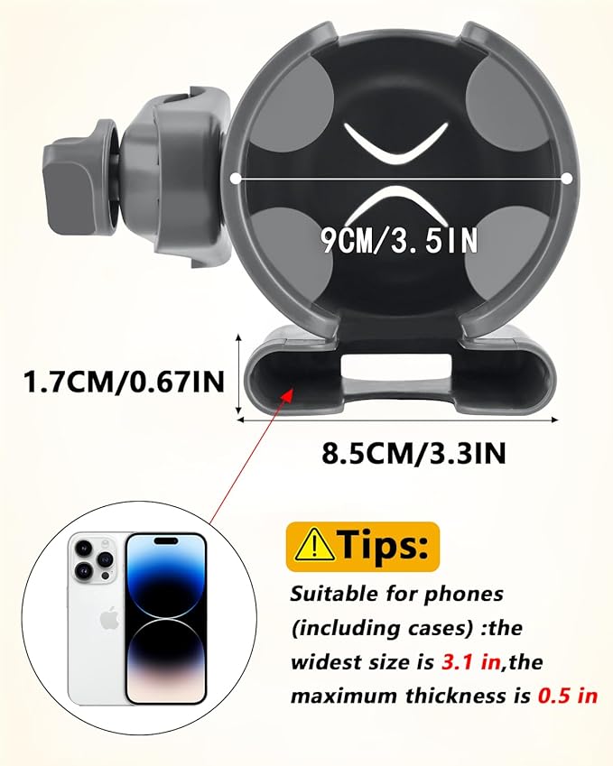 Universal Stroller Cup Holder with Mobile Phone Case, 2-in-1 Strollers Storage Rack, 360 Degrees Rotation Drink Holder for Bike, Pushchair, Wheelchair, Walker,Bicycle, Fits Most Cups (Gray)