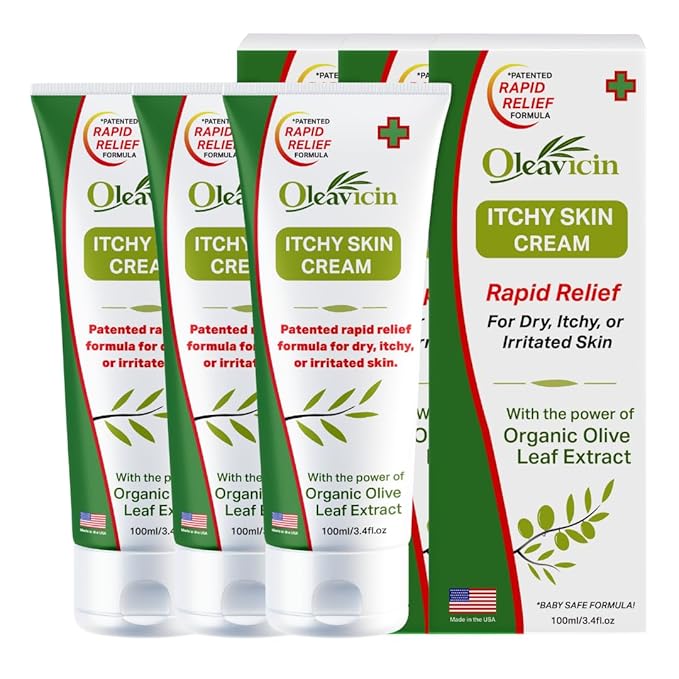 Oleavicin Extra Strength Anti-Itch Cream (3 Pack) for Dry, Itchy Skin Relief – Natural Fungal & Rash Treatment with Olive Leaf Extract – Fast-Acting, Long-Lasting Itch Relief