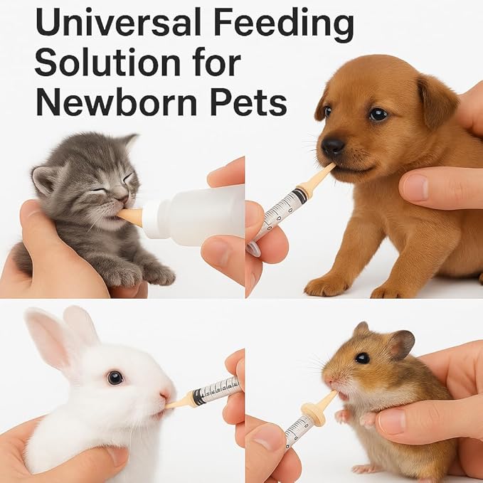 Newborn Kitten Feeding Kit with Kitten Bottles for Nursing Newborn, Kitten Nipples for Feeding, Kitten Syringe for Feeding, Puppy Feeding Bottle, Cat Bottles for Kittens, BPA-Free Feeding Tools