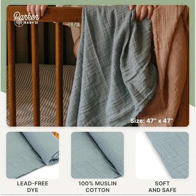 Parker Baby Co. Swaddle Blankets - Pack of 3 of 100% Cotton Muslin Swaddle Blankets for Baby Boys and Girls - Unisex/Gender Neutral - Dune Set