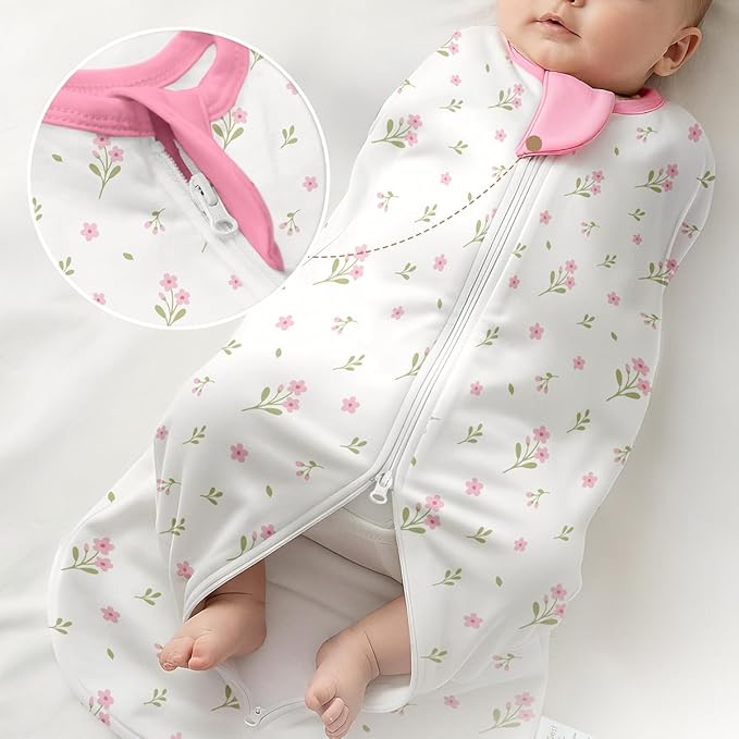 Baby Swaddle 0-2 Months, Cotton Arm-In Zipper Sleep Sack, Wearable Blankets Wrap for Newborn Infant Girls (Floral, Pack of 1)