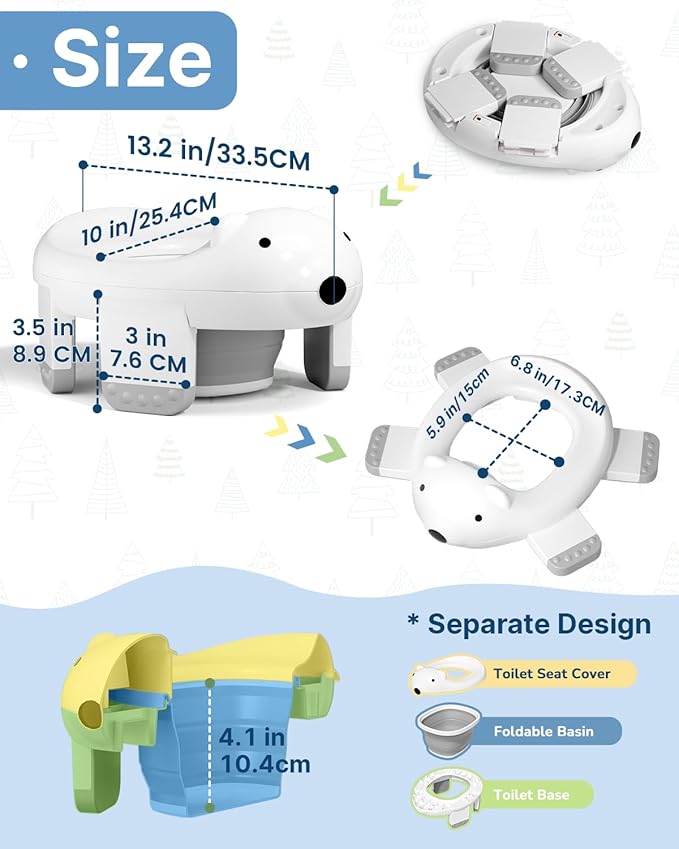 2 In 1 Portable Potty Seat, Travel Potty Seat for Toddlers with Safety Locks, Complete with Training Charts, Storage Bag and Liner Bags, 12 Months+(1 Pack)