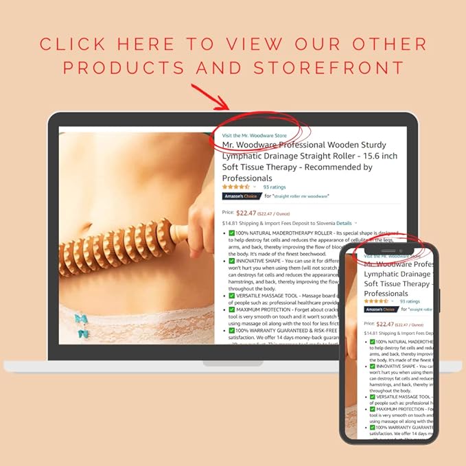 Wood Roller Massager for Body - 15.6 inch Lymphatic Drainage Manual Massage Tools for Sculpting, Muscle Shaping, Celulite Remover - Wooden Massage Tool for Manual Maderotherapy