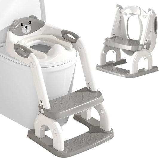 DEEKI Potty Training Seat Upgrade 2 in 1 Toddler Training Toilet Chair Potty Seat with Step Stool Ladder for Baby Kids Boys Girls(Grey)