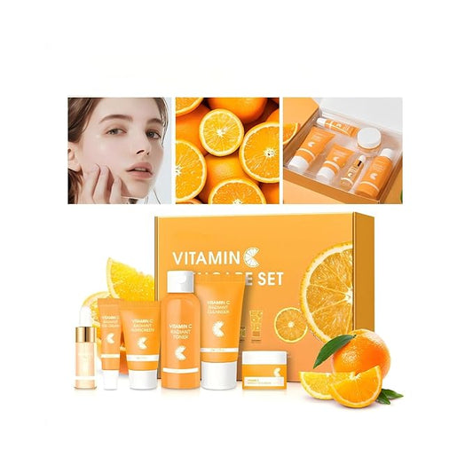 Vitamin C Skincare Set for Face - 6 Piece Kit with Cleanser, Serum, Eye Cream, Moisturizer, Sunscreen & Toner | Brightening, Hydrating & Anti-Aging | Perfect for Teens & Girls | Value Skincare Bundle