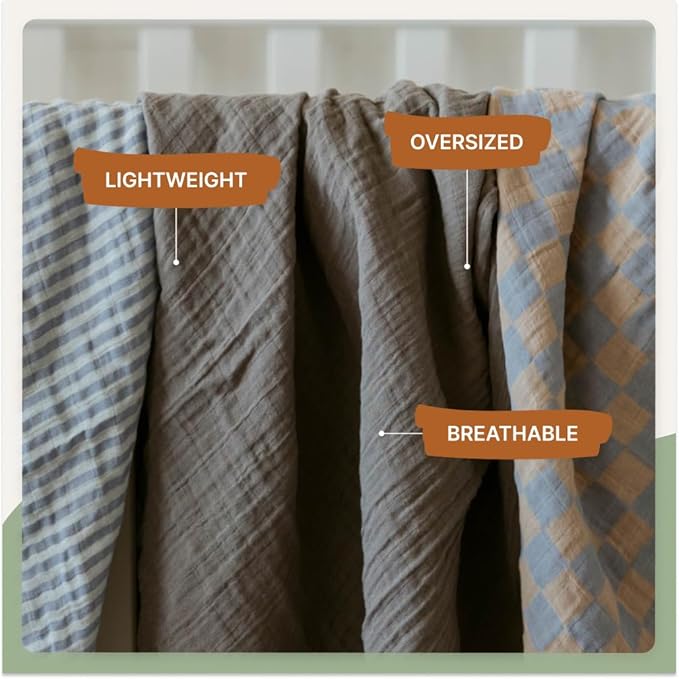 Parker Baby Co. Swaddle Blankets - Pack of 3 of 100% Cotton Muslin Swaddle Blankets for Baby Boys and Girls - Unisex/Gender Neutral - Stormy Set