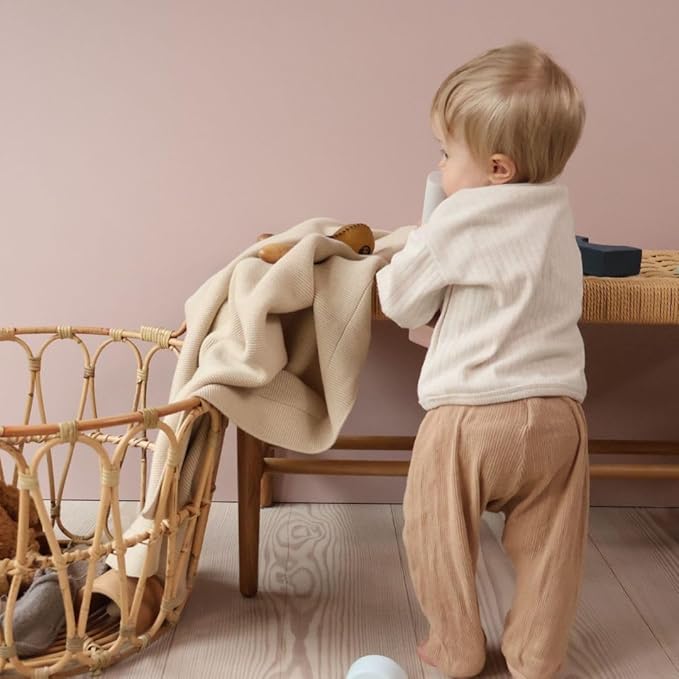 Knitted Organic Cotton Baby Blanket- Swaddle Blanket, 30" x 40" Soft Receiving Blanket for Newborn (Fog)