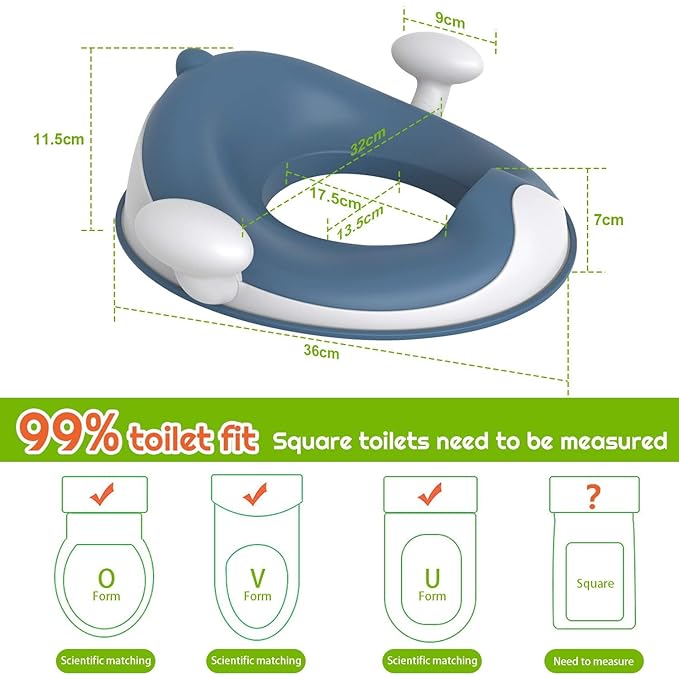 ANGELBLISS Baby Potty Training Toilet Seat with Soft Cushion Handles, Haute Collection, Double Anti-Slip Design and Splash Guard for Boys and Girls (Blue)