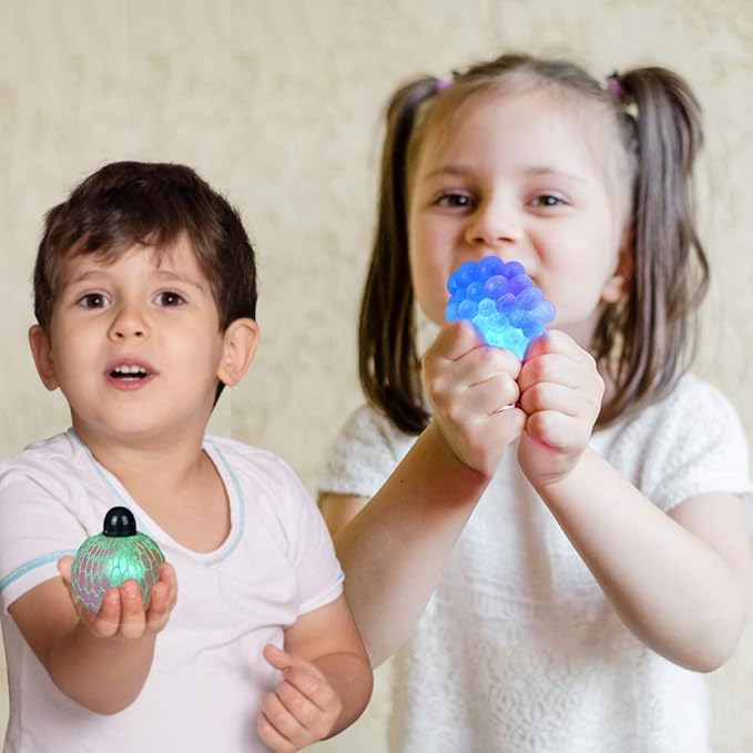 ArtCreativity Light-Up Squeeze Mesh Grape Stress Balls, Pack of 2, LED Squeeze Balls with Glitter, Stress Relief Fidget Sensory Toys for Autistic Children, Gifts, Party Favors, for Kids and Adults