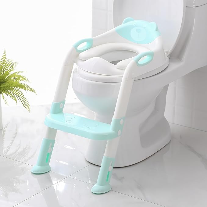 Potty Training Seat with Step Stool Ladder, SKYROKU Potty Training Toilet for Kids Boys Girls Toddlers - Comfortable Safe Potty Seat with Anti-Slip Pads Ladder Blue