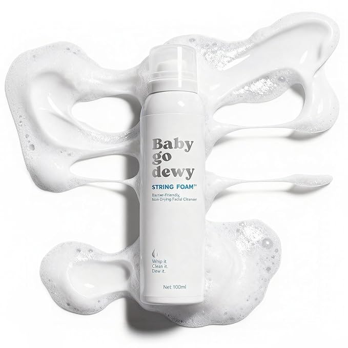 Baby Go Dewy STRING FOAM Barrier Friendly Non-Drying Facial Cleanser with APG & Plant-Powered Ingredients, Foaming Facial Cleanser Fragrance Free Sensitive Skin Friendly