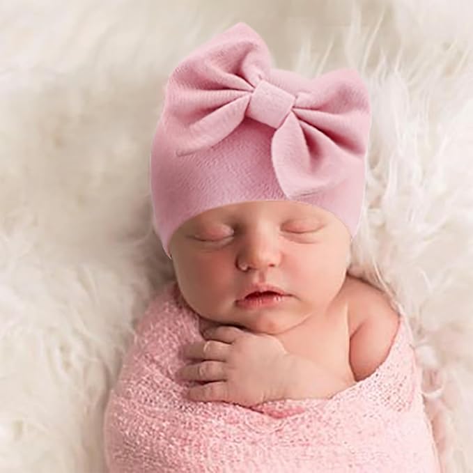 BQUBO Newborn Girls Hats Baby Hat and Mittens Set Infant Caps Bow Hospital Beanie with No Scratch Mittens for Baby Boys Girls