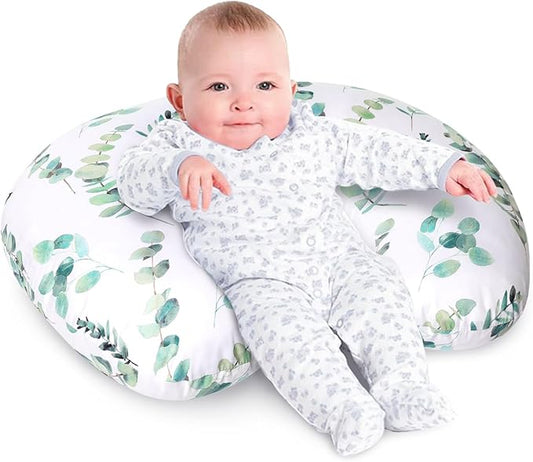 Little Grape Land Nursing Pillow for Infants, Breastfeeding Pillows, Baby Support Pillow for Nursing, Bottle Feeding, Tummy Time with Machine Washable Cover & Breathable Filling, Green Leaves