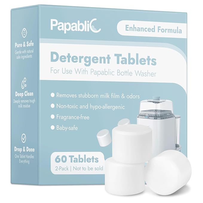 Papablic 60Pcs Official Detergent Soap Tablets for Baby Brezza, GROWNSY, Momcozy Bottle Washer Pro & Portable Bottle Warmer, Compact Travel-Friendly Packs Washing Block