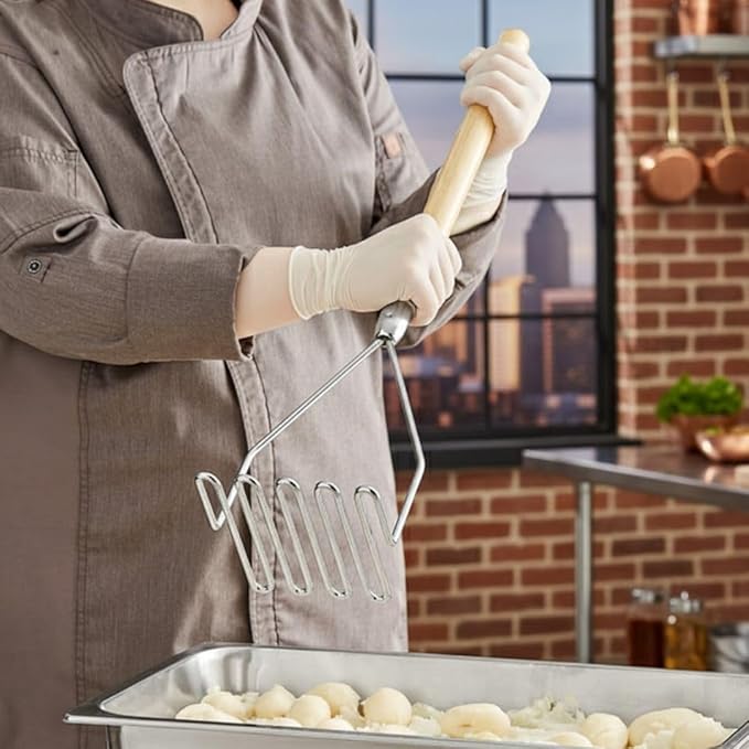 Soro Essentials- 24” Square Potato Masher Chrome Plated with Wooden Handle- Wire Potato Masher Kitchen Tool & Food Masher Perfect for Vegetables Berries Fruits Baby Food Avocado Kitchen Restaurant