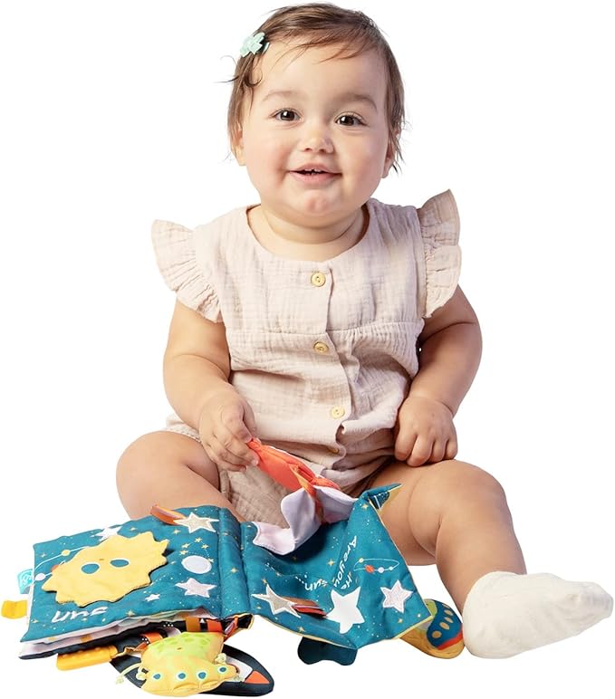 Manhattan Toy Little Rocket Finds Home Soft Activity Crinkle Book for Baby & Toddler with Tethered Characters Small