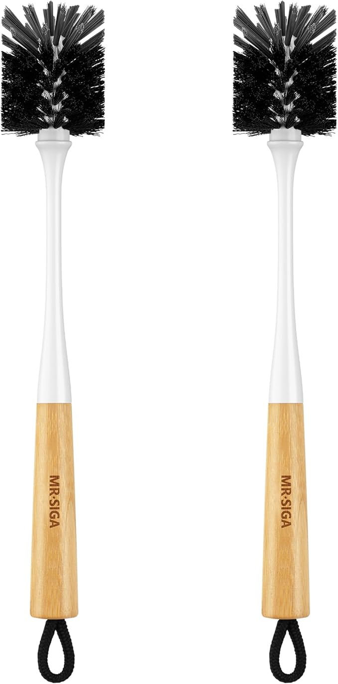 MR.SIGA Water Bottle Brush, Long Handle Bottle Brush for Water Glasses, Baby Bottles, Sports Bottles Cleaning, White, 2 Pack