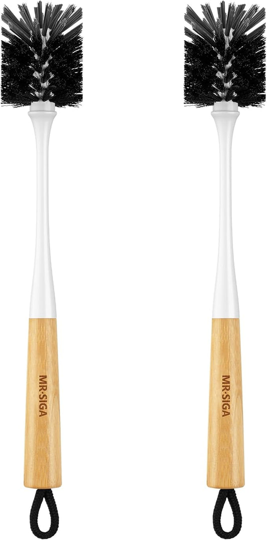 MR.SIGA Water Bottle Brush, Long Handle Bottle Brush for Water Glasses, Baby Bottles, Sports Bottles Cleaning, White, 2 Pack