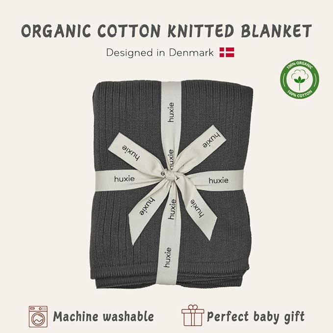 Knitted Organic Cotton Baby Blanket- Swaddle Blanket, 30" x 40" Soft Receiving Blanket for Newborn (Stone Grey)