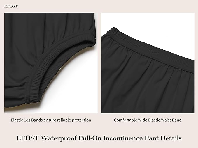 Adult Diaper Cover for Incontinence Noiseless Leak-Protection Underwear Plastic Pants Over Diapers Waterproof Rubber Pants (Black, X-Small)