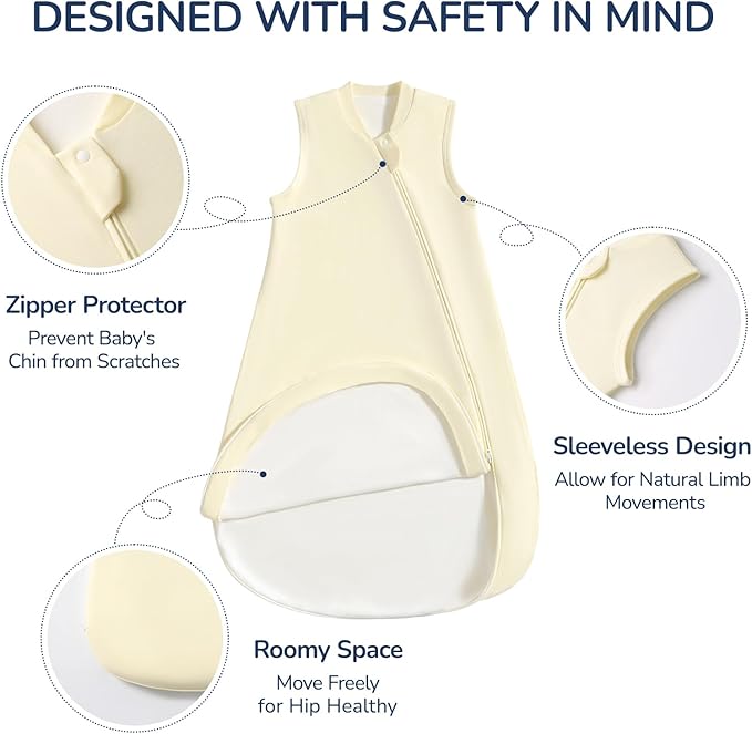 1.0 Tog 2.5 Tog Baby Sleep Sack, 100% Cotton Baby Sleeping Bag 3-24M, 2-Way Zipper Baby Wearable Blanket