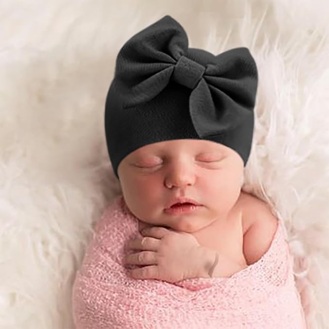 Newborn Baby Hats and Mittens Set Infant Bow Beanie Cap Toddler Gloves Newborn Hospital Hats for Baby Boy Girl 0-6 Months