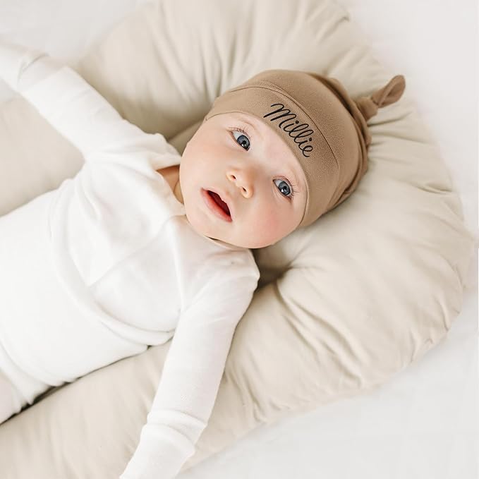 Personalized Newborn Hospital Baby Newborn Hats 3PC Set Knot Beanie Hats Soft for Infant Baby Girls Boys Caps 0-6 Months