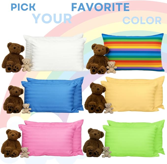 kinder Fluff Children Pillows (2X) 16x24in- The Only Twin Pillows for Kids 300T Cotton Shell & Down Alternative Fill - Ideal for Travel, Bedding Set & Floor Cushions- Blue- L