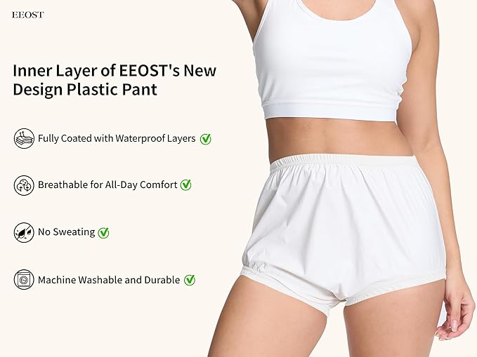 Women's Plastic Pants for Adult Diapers Incontinence Waterproof Cloth Diaper Cover Leakproof Rubber Underwear Alternative (White, 2XL)