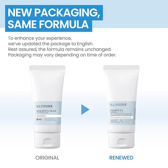 Illiyoon Ceramide Ato Lotion | Lightweight Moisturizer for Dry & Sensitive Skin, Barrier Repair for Face and Body, Mild for Babies, Vegan Certified, Korean Skincare, 2.29 fl.oz.