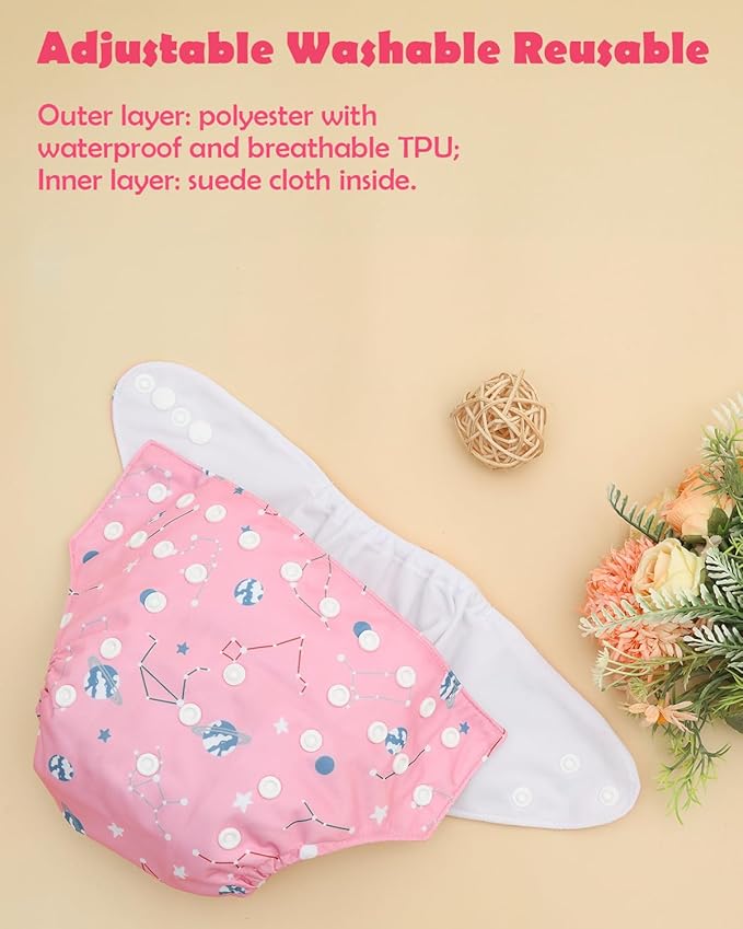 ALVABABY Baby Cloth Diapers 6 Pack with 12 Inserts Cloth Diaper Covers Adjustable Washable Reusable for Baby Girls and Boys 6DM123A