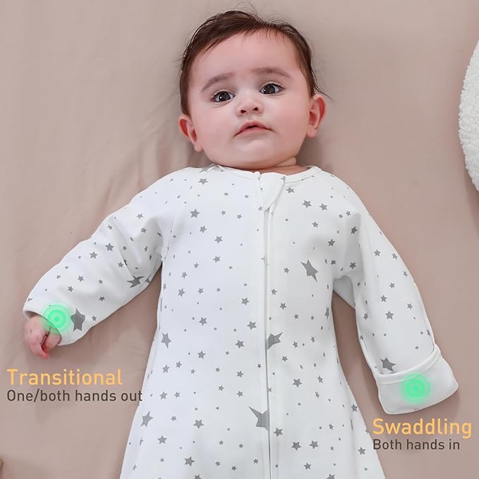 2 Pack Transitional Swaddle Sack with Arms Up & Sleeves, Mitten Cuffs, 2-Way Zipper, Sleep Sacks Blanket for Newborns - Calms Startle Reflex, Newborns Baby Boys & Girls Sleep Bag