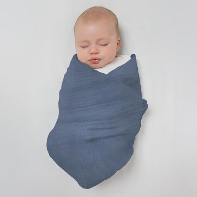 SwaddleDesigns Cotton Muslin Swaddle Blanket, Receiving Blanket for Baby Boys & Girls, Best Registry Gift, 46x46 inches, Denim