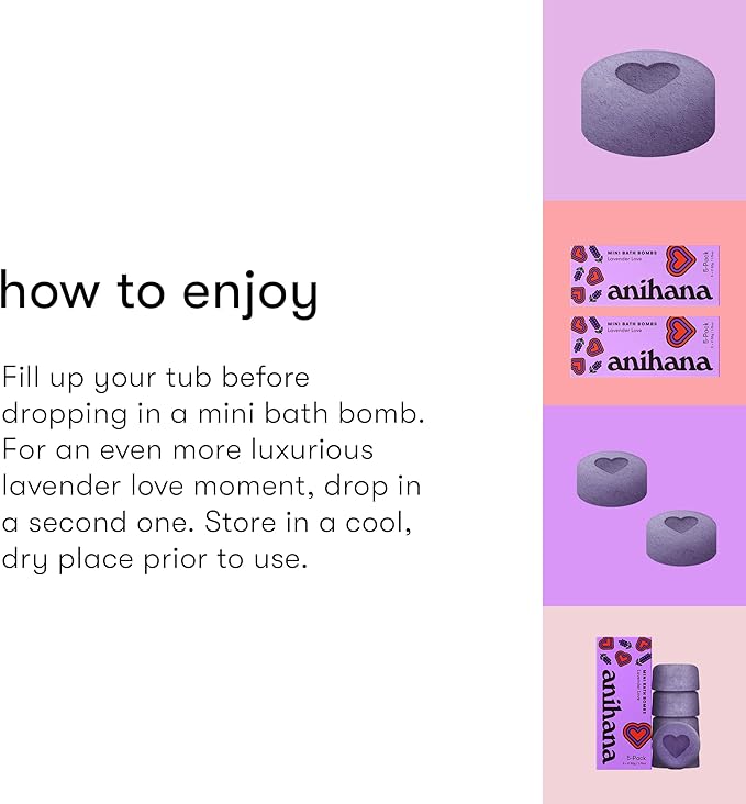 ANIHANA Mini Bath Bombs with Coconut Oil, Paraben Free, Hand-Crafted Luxury Fizzers, Refreshing Lavender Love Scent, 1.76 oz Each, 5 Pack
