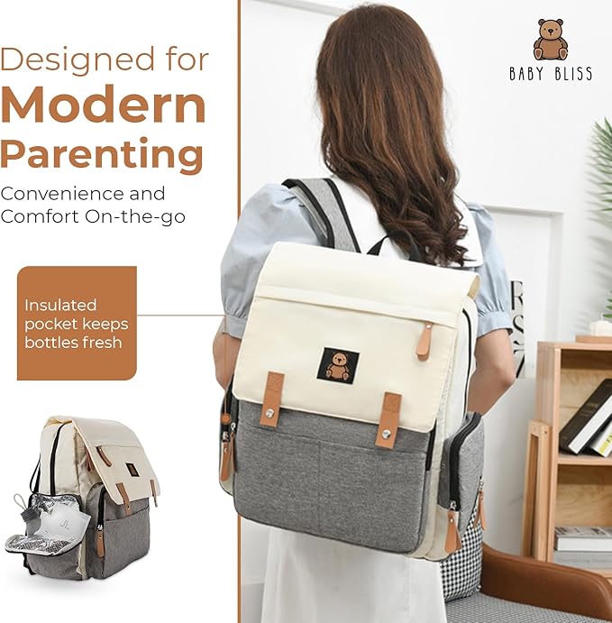 Baby Bliss Alexander Diaper Bag for New Parents - Versatile Diaper Backpack Available in 4 Color Options, Features Organizational Pockets, Perfect for Daily Use.