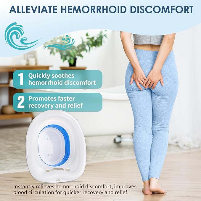 Soothic Sitz Bath, Sitz Bath for Toilet Seat Hemorrhoids and Postpartum Care, Foldable Basin for Epsom Salt Soak, Portable Bidet Temperature Resistant - Universal Fit