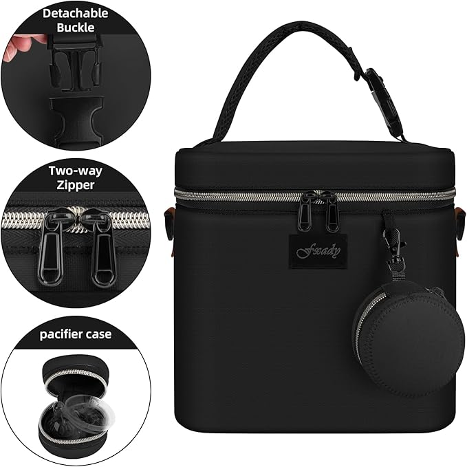 Breastmilk Cooler Bag with Ice Pack, Insulated Baby Bottle Tote Bag for 6 Bottles Up to 9 oz, Clip-On Pouch for Baby Essentials, Leakproof, Waterproof, Shoulder Strap for Nursing Moms