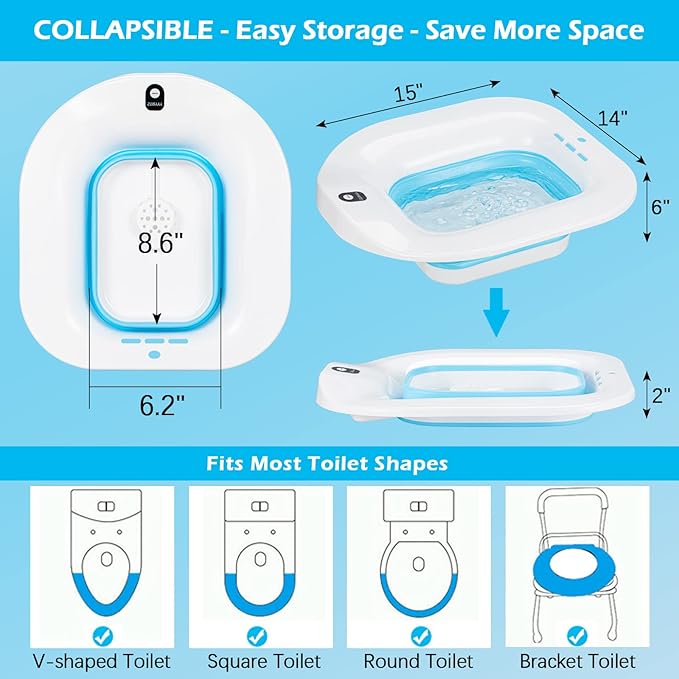 Electric Sitz Bath, Sitz Bath for Hemorrhoids, Sitz Bath for Postpartum Care, Toilet Seat Tub for Women Men, Sitz Baths Salts Bowl, Sits Bath Soak Pan, Hip Bath Basin, Collapsible, Blue